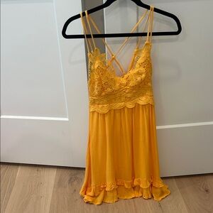 Dry Goods Yellow Lace Mini Dress
